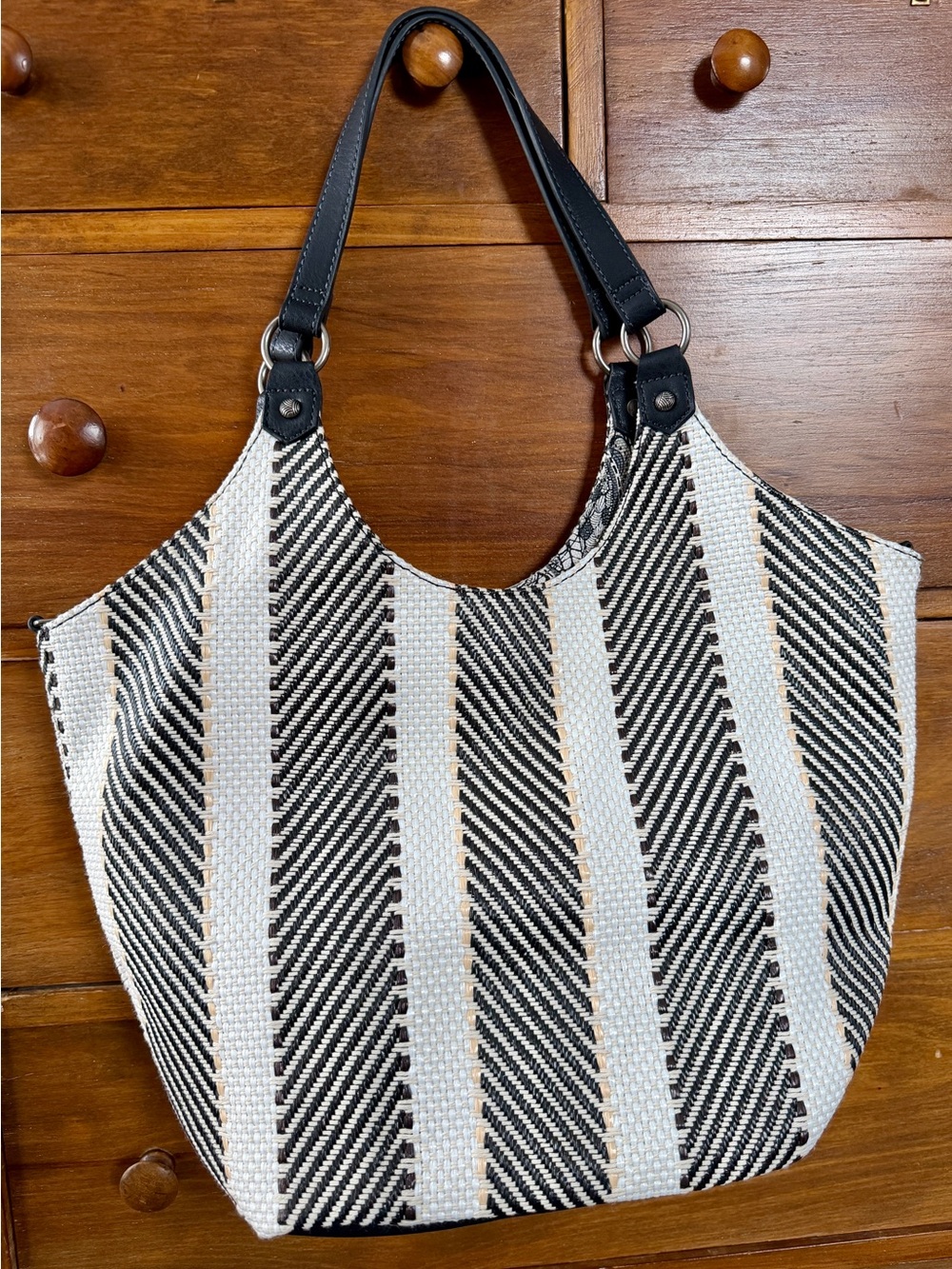 Sakroots Black and White Striped Woven Tote